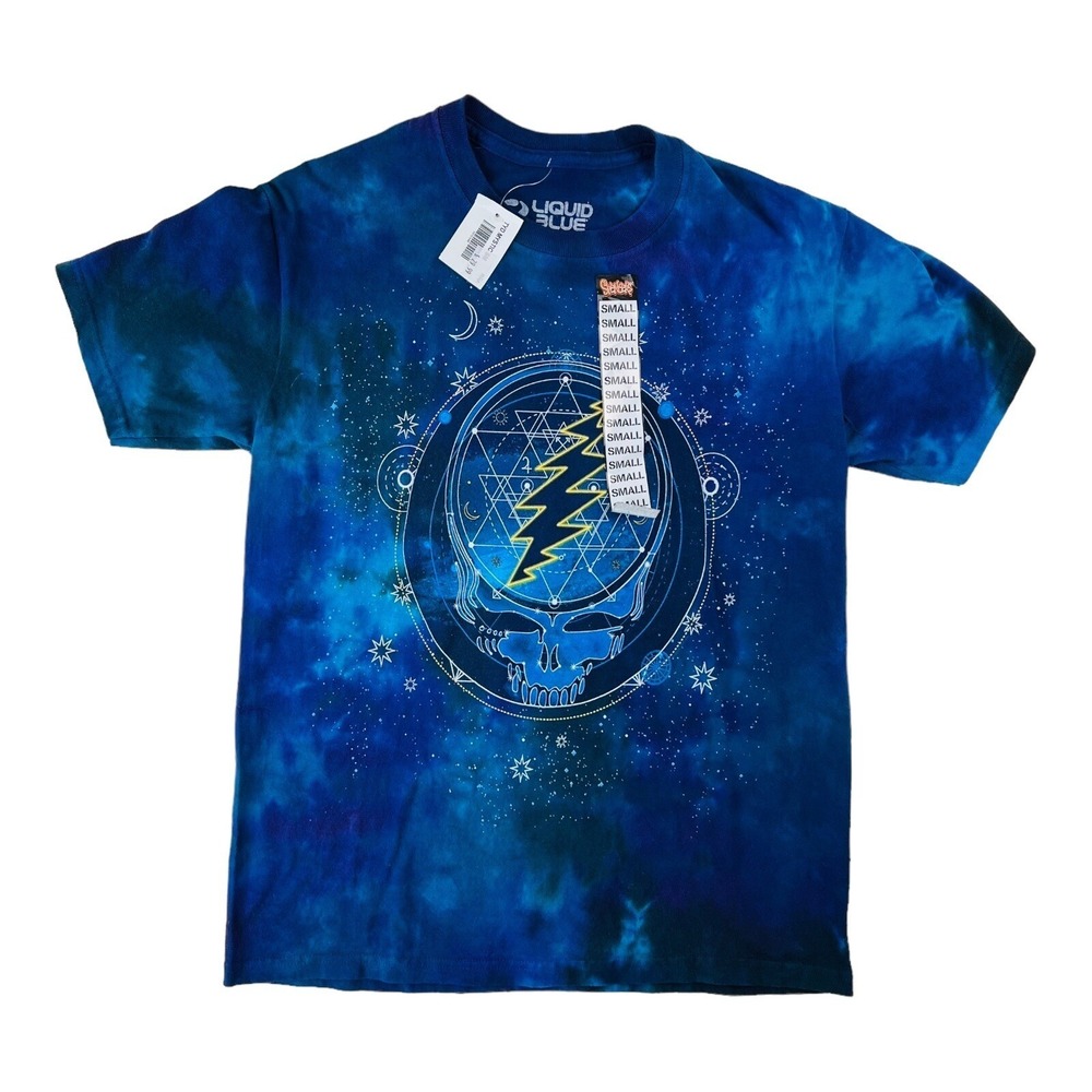 Grateful Dead Liquid Blue Blue Purple Yellow Tie Dye Skulls‎ T-Shirt Mens Size S